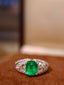 14K GOLD 1.96 CTW VIVID GREEN NATURAL EMERALD & DIAMOND RING