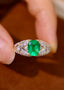 14K GOLD 1.96 CTW VIVID GREEN NATURAL EMERALD & DIAMOND RING