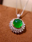 14K GOLD 9.61 CTW VIVID GREEN NATURAL EMERALD & DIAMOND PENDANT