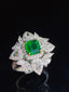 14K GOLD 2.00 CT VIVID GREEN NATURAL EMERALD & DIAMOND RING