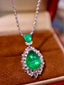 14K GOLD 5.44 CTW VIVID GREEN NATURAL EMERALD & DIAMOND PENDANT