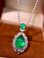 14K GOLD 5.44 CTW VIVID GREEN NATURAL EMERALD & DIAMOND PENDANT