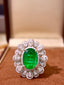 14K GOLD 7.32 CTW VIVID GREEN NATURAL EMERALD & DIAMOND RING