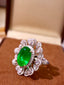 14K GOLD 7.32 CTW VIVID GREEN NATURAL EMERALD & DIAMOND RING