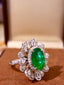 14K GOLD 7.32 CTW VIVID GREEN NATURAL EMERALD & DIAMOND RING