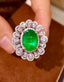 14K GOLD 7.32 CTW VIVID GREEN NATURAL EMERALD & DIAMOND RING