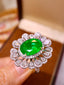 14K GOLD 7.32 CTW VIVID GREEN NATURAL EMERALD & DIAMOND RING