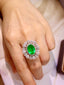 14K GOLD 7.32 CTW VIVID GREEN NATURAL EMERALD & DIAMOND RING