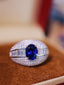 14K GOLD 3.23 CTW VIVID BLUE NATURAL SAPPHIRE & DIAMOND RING