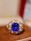 14K GOLD 5.47 CTW VIVID BLUE NATURAL SAPPHIRE & DIAMOND RING