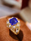 14K GOLD 5.47 CTW VIVID BLUE NATURAL SAPPHIRE & DIAMOND RING