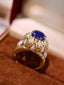 14K GOLD 5.47 CTW VIVID BLUE NATURAL SAPPHIRE & DIAMOND RING