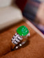 14K GOLD 3.96 CTW VIVID GREEN NATURAL EMERALD & DIAMOND RING