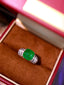 14K GOLD 3.96 CTW VIVID GREEN NATURAL EMERALD & DIAMOND RING