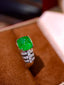 14K GOLD 3.96 CTW VIVID GREEN NATURAL EMERALD & DIAMOND RING