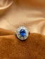 14K GOLD 3.55 CTW VIVID BLUE NATURAL SAPPHIRE & DIAMOND RING