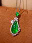 14K GOLD 10.97 CTW VIVID GREEN NATURAL EMERALD & DIAMOND PENDANT