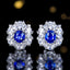 14K GOLD 6.14 CTW VIVID BLUE NATURAL SAPPHIRE & SAPPHIRE EARRINGS