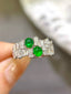 14K GOLD 0.65 CT VIVID GREEN NATURAL EMERALD & DIAMOND RING