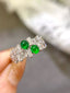 14K GOLD 0.65 CT VIVID GREEN NATURAL EMERALD & DIAMOND RING