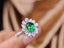 14K GOLD 2.38 CTW VIVID GREEN NATURAL TSAVORITE & DIAMOND RING