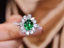 14K GOLD 2.38 CTW VIVID GREEN NATURAL TSAVORITE & DIAMOND RING