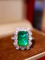 14K GOLD 5.94 CTW VIVID GREEN NATURAL EMERALD & DIAMOND RING