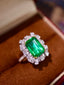 14K GOLD 5.94 CTW VIVID GREEN NATURAL EMERALD & DIAMOND RING