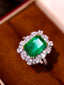 14K GOLD 5.94 CTW VIVID GREEN NATURAL EMERALD & DIAMOND RING