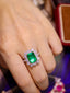 14K GOLD 5.94 CTW VIVID GREEN NATURAL EMERALD & DIAMOND RING