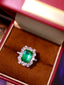 14K GOLD 5.94 CTW VIVID GREEN NATURAL EMERALD & DIAMOND RING