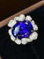 14K GOLD 8.2 CTW NATURAL TANZANITE & DIAMOND RING