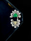 14K GOLD 0.66 CTW VIVID GREEN NATURAL EMERALD & YELLOW DIAMOND RING