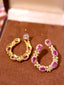 14K GOLD 5.30 CTW NATURAL PADPARADSCHA SAPPHIRE & DIAMOND EARRINGS