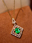 14K GOLD 1.03 CTW VIVID GREEN NATURAL EMERALD & DIAMOND PENDANT