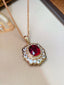 14K GOLD 2.00 CT NATURAL TOURMALINE & DIAMOND & SAPPHIRE PENDANT