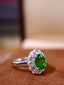 14K GOLD 1.73 CTW VIVID GREEN NATURAL TSAVORITE & DIAMOND RING