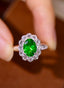 14K GOLD 1.73 CTW VIVID GREEN NATURAL TSAVORITE & DIAMOND RING