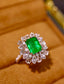 14K GOLD 2.42 CTW VIVID GREEN NATURAL EMERALD & DIAMOND RING