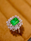 14K GOLD 2.42 CTW VIVID GREEN NATURAL EMERALD & DIAMOND RING