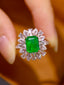 14K GOLD 2.42 CTW VIVID GREEN NATURAL EMERALD & DIAMOND RING