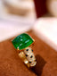 14K GOLD 6.29 CTW VIVID GREEN NATURAL EMERALD & DIAMOND RING