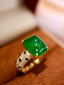 14K GOLD 6.29 CTW VIVID GREEN NATURAL EMERALD & DIAMOND RING