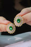 14K GOLD 3.50 CTW NATURAL TSAVORITE & DIAMOND EARRINGS