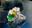 14K GOLD 1.69 CTW VIVID GREEN NATURAL EMERALD & SAPPHIRE RING