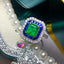 14K GOLD 2.81 CTW VIVID GREEN NATURAL EMERALD & SAPPHIRE RING