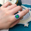 14K GOLD 2.81 CTW VIVID GREEN NATURAL EMERALD & SAPPHIRE RING