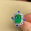 14K GOLD 3.98 CTW VIVID GREEN NATURAL EMERALD & SAPPHIRE RING/PENDANT