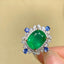 14K GOLD 3.98 CTW VIVID GREEN NATURAL EMERALD & SAPPHIRE RING/PENDANT