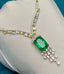 14K GOLD 6.29 CTW NATURAL EMERALD & SAPPHIRE NECKLACE